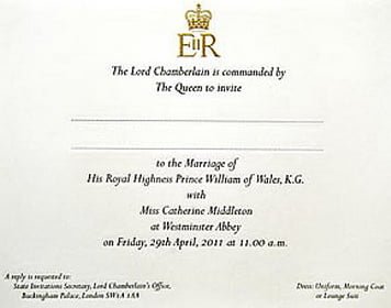 william kate wedding invitation